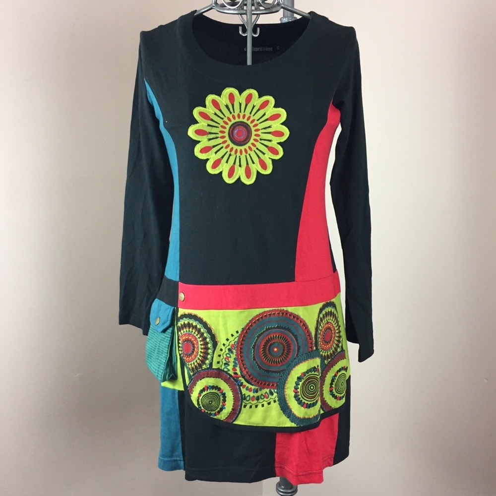 Leopards and Rose black long sleeve mini dress